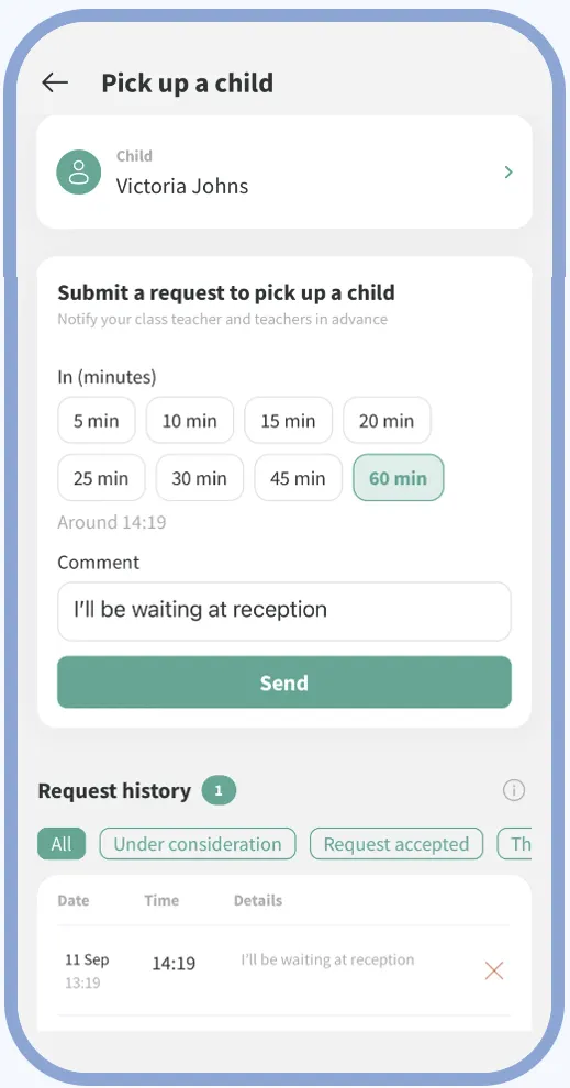 Mojo mobile app: Pick Up a Child