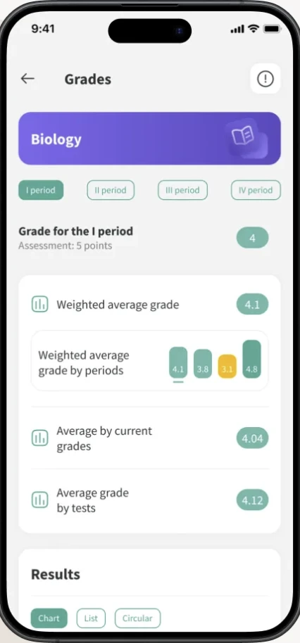 Mojo mobile app showing a student's grades in Biology